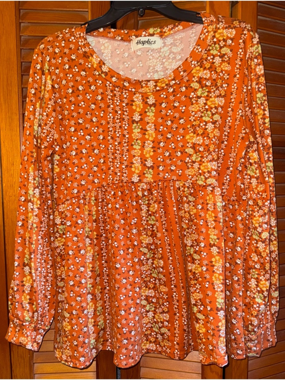 Haptics Orange Floral Peplum Blouse Long Sleeve